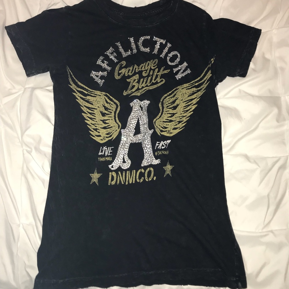 Affliction Embellished Tee with Vintage Look S